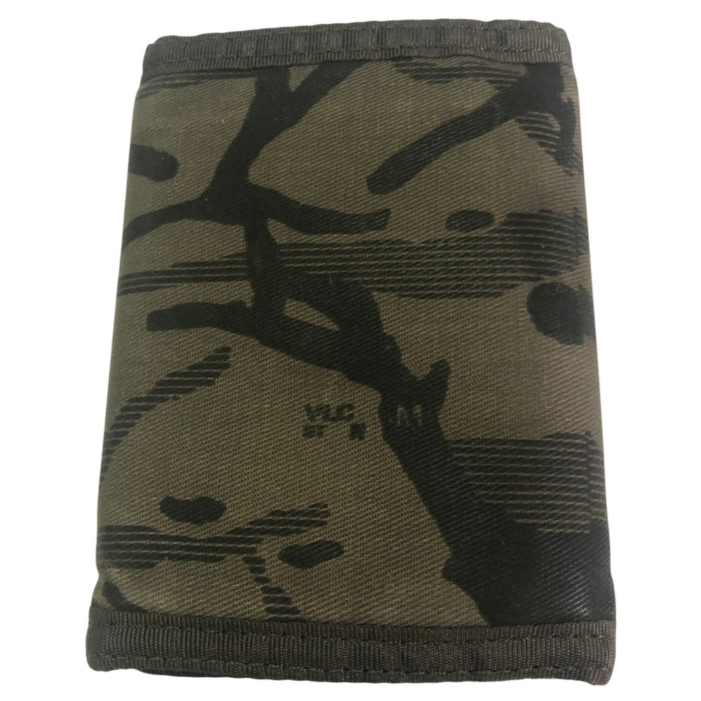 Volcom Mens Trifold Wallet Camo Canvas Skate Surf ID Window Key Ring Green Black